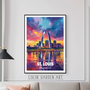 St. Louis Missouri Reiseposter Aquarell Digitale Kunst | Lebendige Stadtbild Illustration | Vintage-inspirierte Wand Dekoration Print | Geschenk