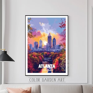 Atlanta Georgia Aquarell Reise Poster Aquarell Digitale Kunst | Lebendige Stadtbild Illustration | Vintage-inspirierte Wand Dekoration Print | Geschenk