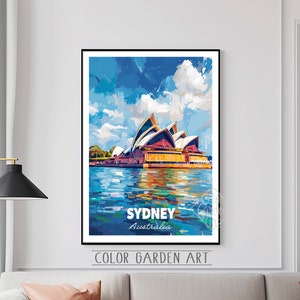 Sydney Australien Reise Poster Aquarell Digitale Kunst | Lebendige Stadtbild Illustration | Vintage-inspirierte Wand Dekoration Print | Geschenk