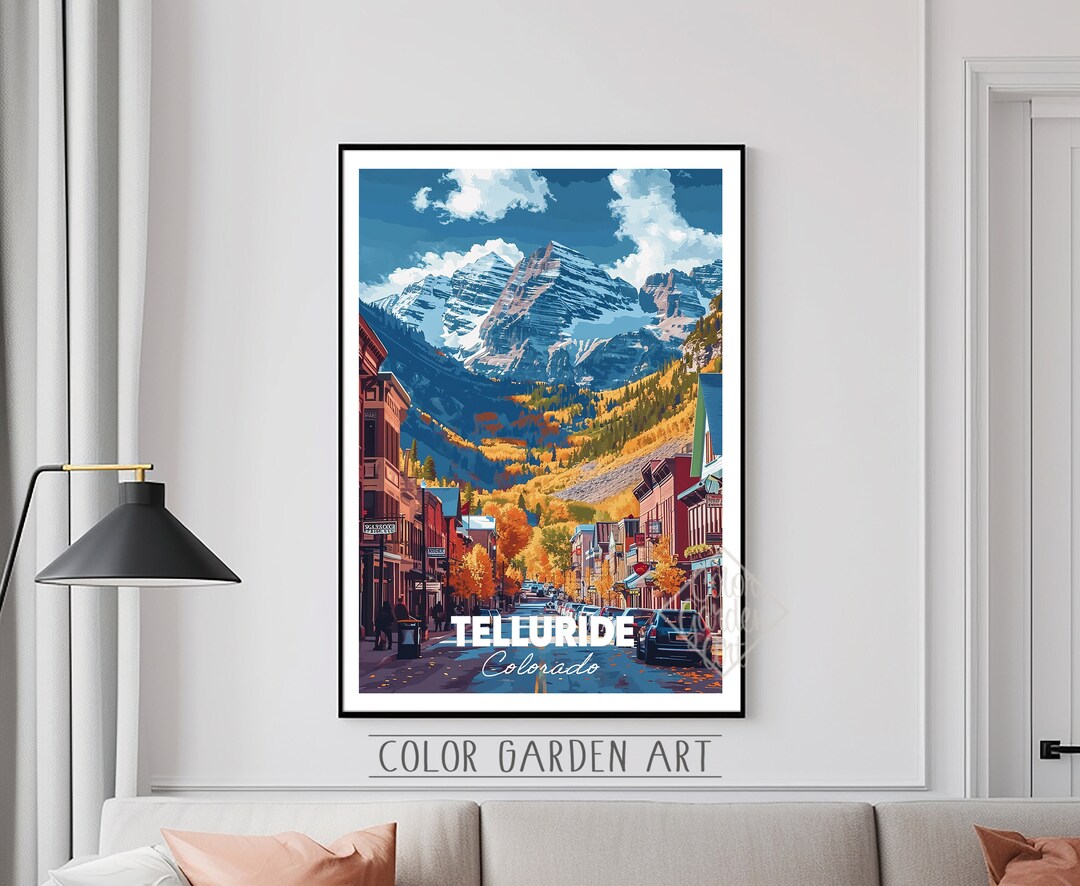 Telluride Colorado Watercolor Art Print: Vintage Cityscape (digital ...