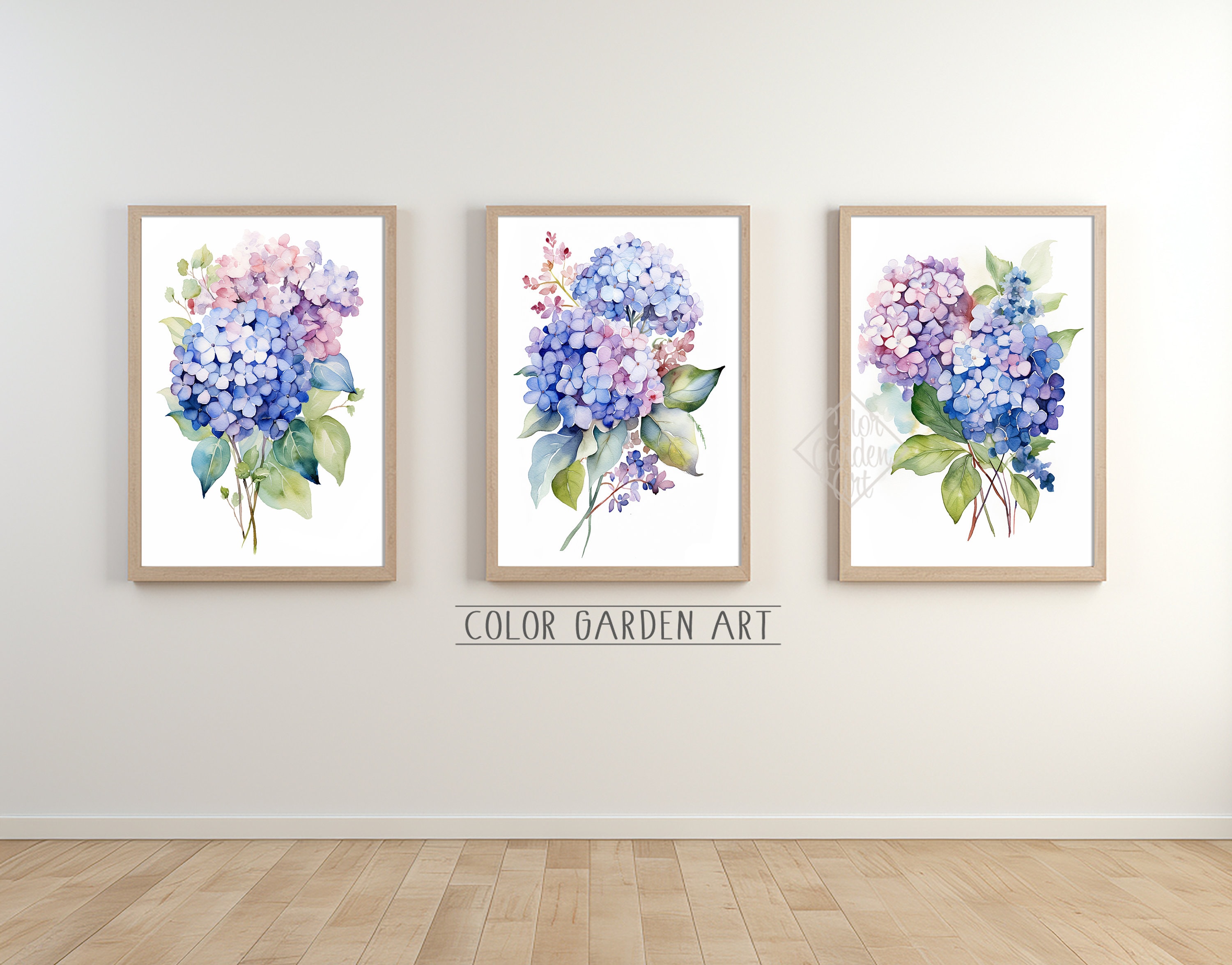 Set of 3 Hydrangea Watercolor Printable Wall Art INSTANT DIGITAL ...