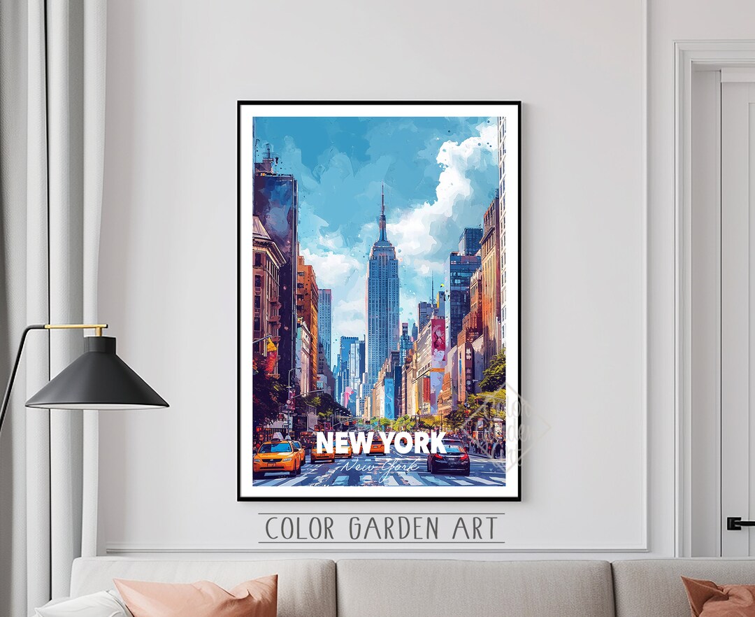 New York City Travel Poster Watercolor Digital Art | Vibrant Cityscape ...