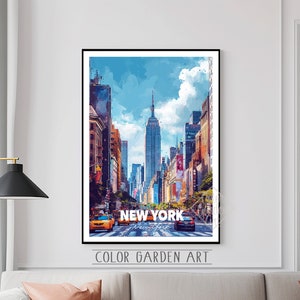 New York City Reise Poster Aquarell Digitale Kunst | Lebendige Stadtbild Illustration | Vintage-inspirierte Wand Dekoration Print | Geschenk