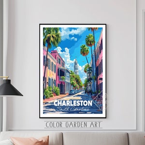Charleston South Carolina Reise Poster Aquarell Digitale Kunst | Lebendige Stadtbild Illustration | Vintage-inspirierte Wand Dekoration Print | Geschenk