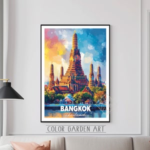 Bangkok Thailand Reise Poster Aquarell Digital Art | Lebendige Stadtbild Illustration | Vintage-inspirierte Wand Dekoration Print | Geschenk
