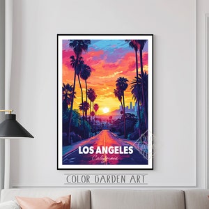 Los Angeles California Reise Poster Aquarell Digitale Kunst | Lebendige Stadtbild Illustration | Vintage-inspirierte Wand Dekoration Print | Geschenk