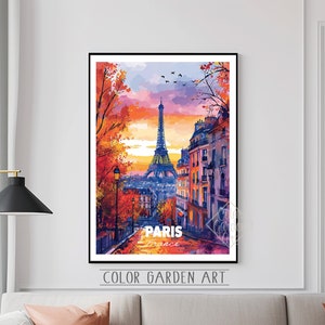 パリ フランス 旅行ポスター 水彩デジタルアート | 鮮やかな都市景観のイラスト | ヴィンテージ風の壁装飾プリント | ギフト