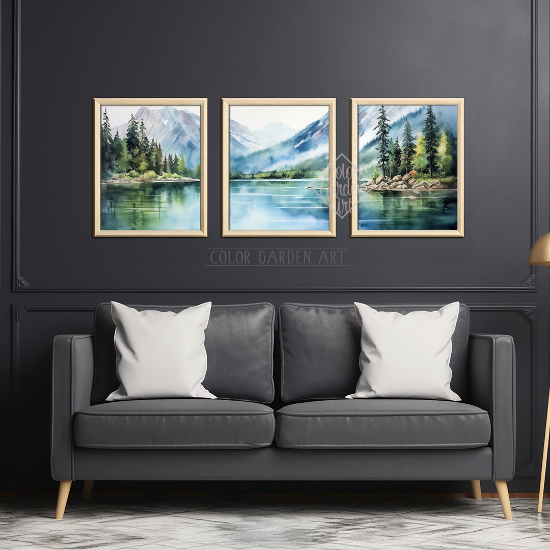 Set of 3 Mountain Lake Watercolor Printable Wall Art INSTANT DIGITAL ...