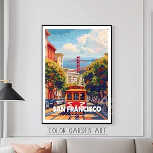 San Francesco California Reise Poster Aquarell Digitale Kunst | Lebendige Stadtbild Illustration | Vintage-inspirierte Wand Dekoration Print | Geschenk