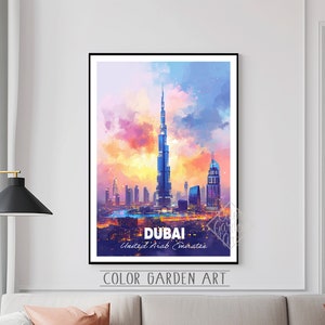 Dubai VAE Reise Poster Aquarell Digital Art | Lebendige Stadtbild Illustration | Vintage-inspirierte Wand Dekoration Print | Geschenk