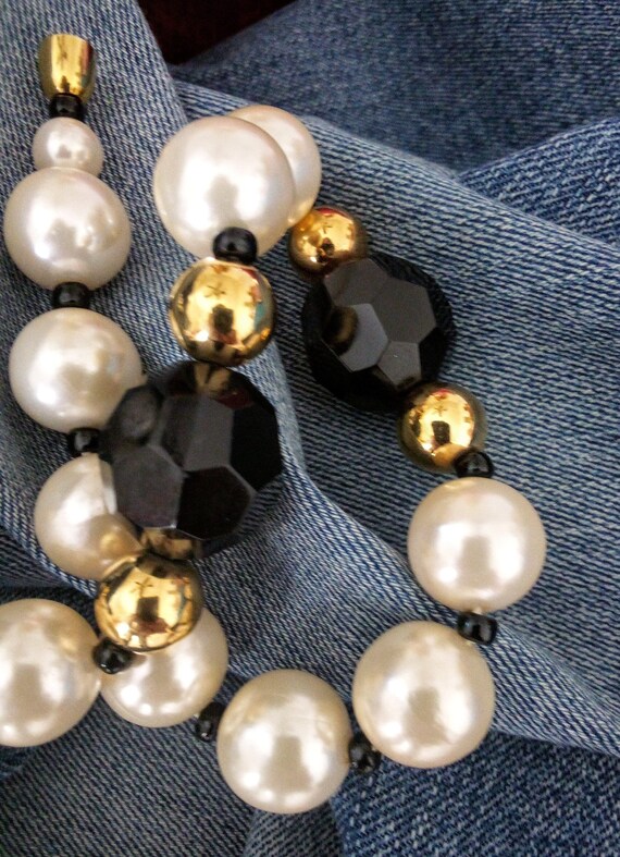 Pearl Black Crystal Choker Beads Gold Spacer Blac… - image 5