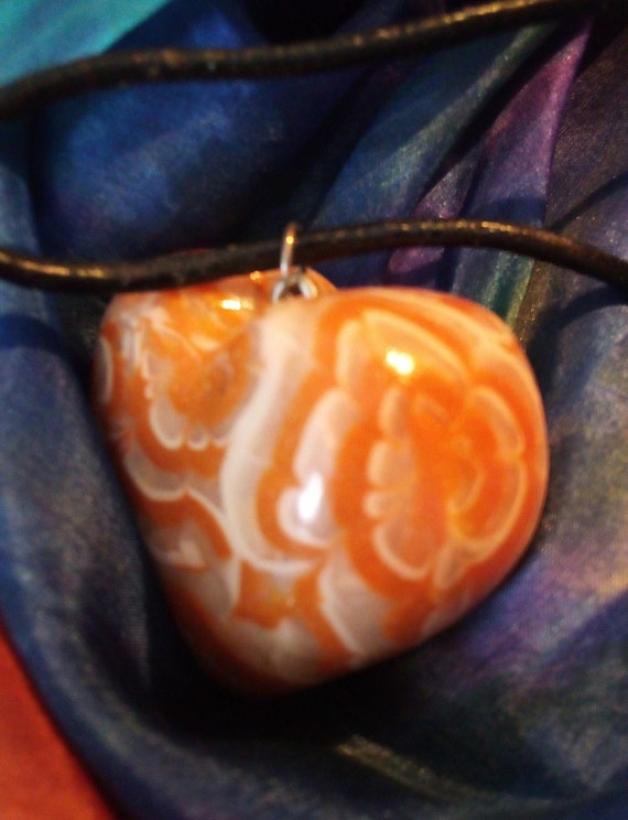 Chunky Heart Pendant Orange Swirl Faux Marble  Bl… - image 8