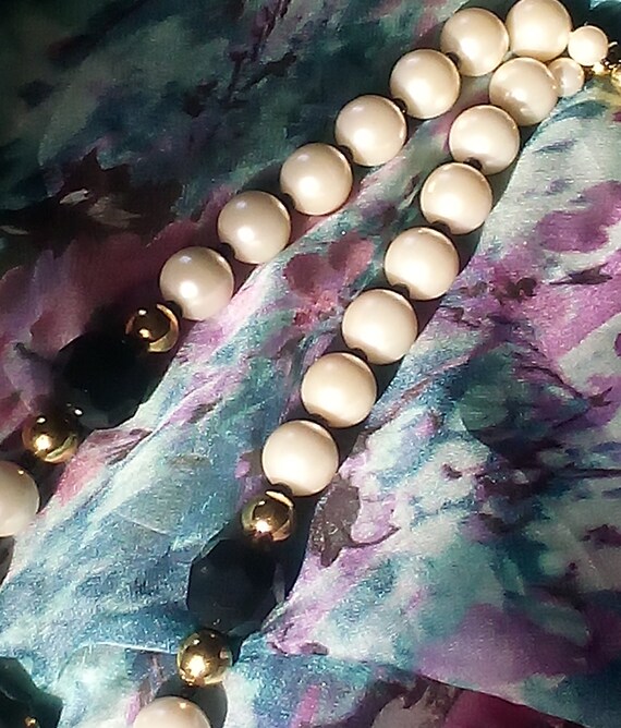 Pearl Black Crystal Choker Beads Gold Spacer Blac… - image 6