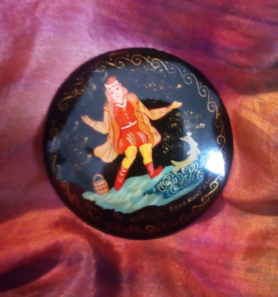 Wooden Fantasy Pin Black Lacquer Peter Pan Jewelr… - image 1