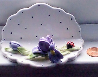 KHIM Business Card Holder Shelf Sitter VTG. Porcelain Ladybug