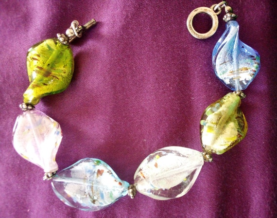 Fire-Blown Art- Glass Bracelet, Chunky, Toggle- C… - image 3
