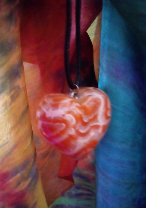 Chunky Heart Pendant Orange Swirl Faux Marble  Bl… - image 7