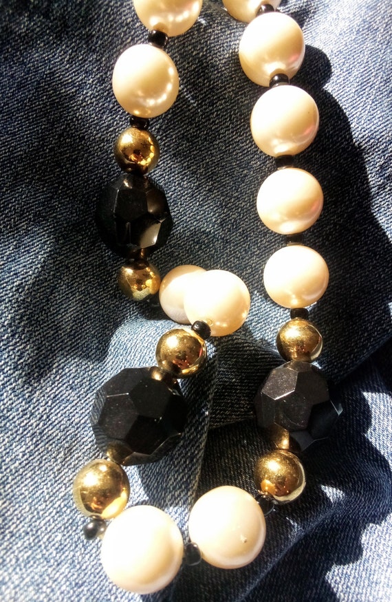 Pearl Black Crystal Choker Beads Gold Spacer Black