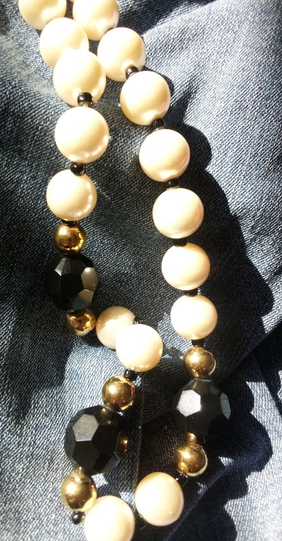 Pearl Black Crystal Choker Beads Gold Spacer Blac… - image 4