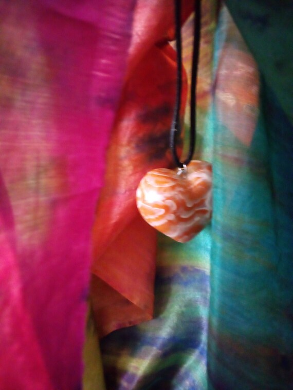 Chunky Heart Pendant Orange Swirl Faux Marble  Bl… - image 6