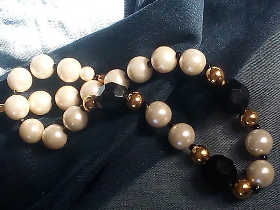 Pearl Black Crystal Choker Beads Gold Spacer Blac… - image 7