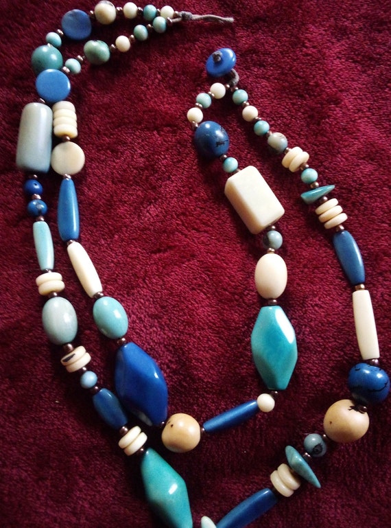 Button Closure Boho 2 Strand Acai Beads  Necklace… - image 3