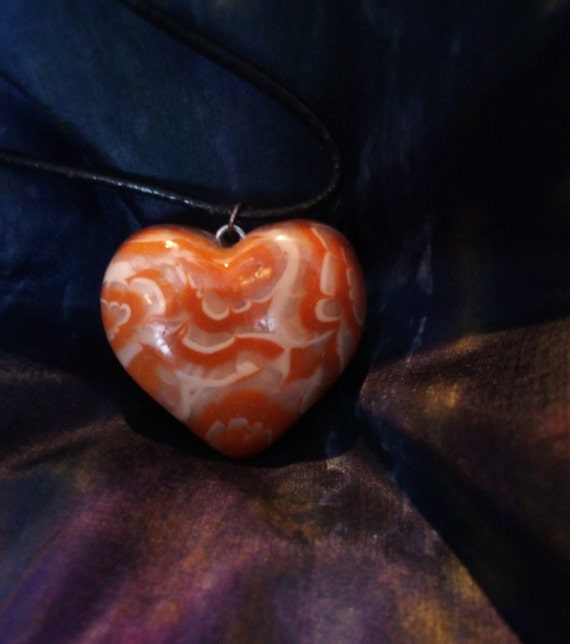 Chunky Heart Pendant Orange Swirl Faux Marble  Bl… - image 9
