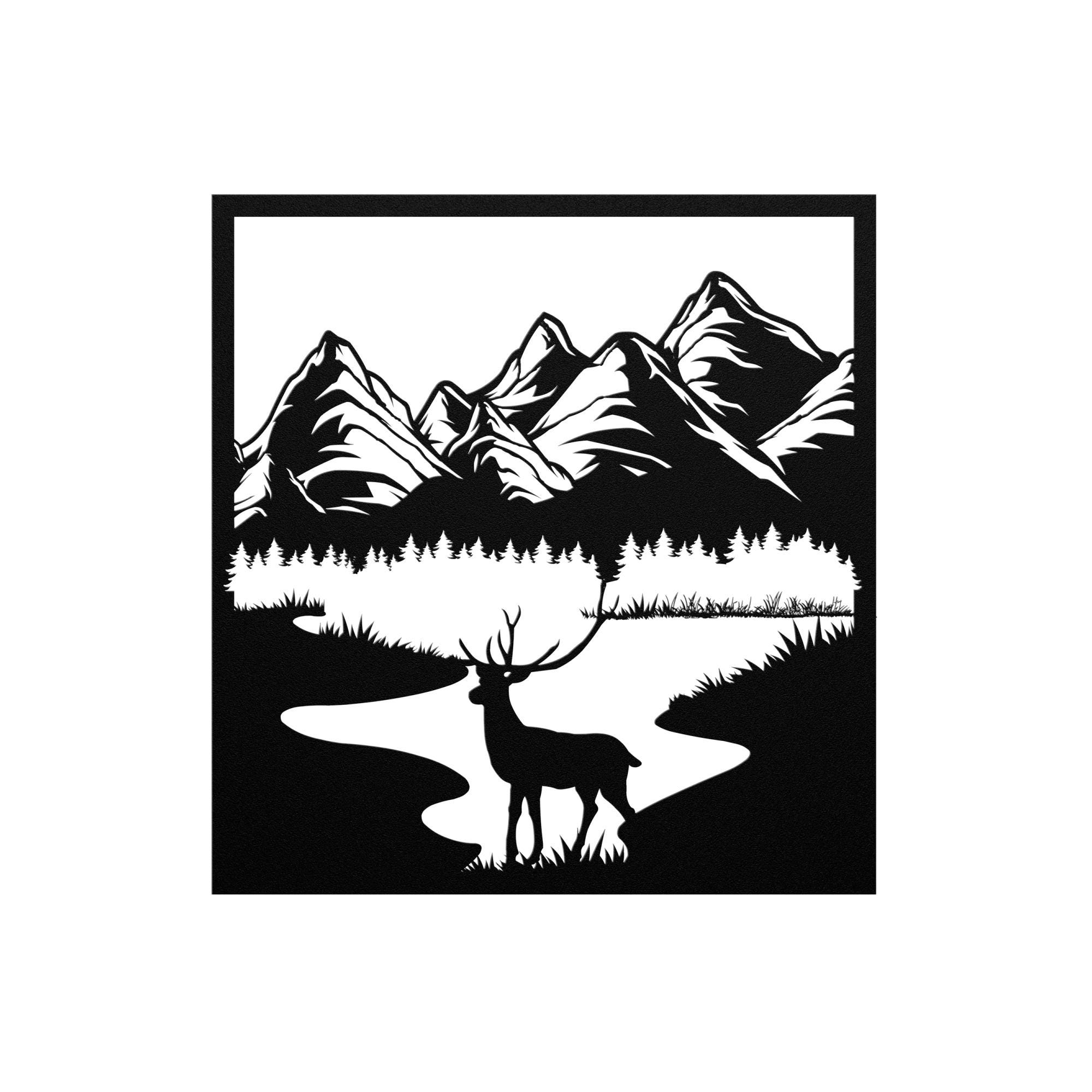 Deer Mountain Country Western Hunters Scene Metal Wall Art rustic home decor housewarming Christmas Shower gift for her him birthday present