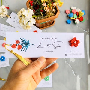 Marcador personalizado com papel semente. Papel de semente de flor silvestre plantável para casamento. Presentes ecológicos para convidados. Lembrancinhas de agradecimento personalizadas.