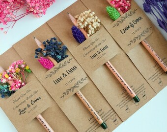 Favores de lápiz plantables para invitados, Lápices grabados personalizados, Regalos de compromiso personalizados, Favores de bautismo para invitados, Favores de graduación.