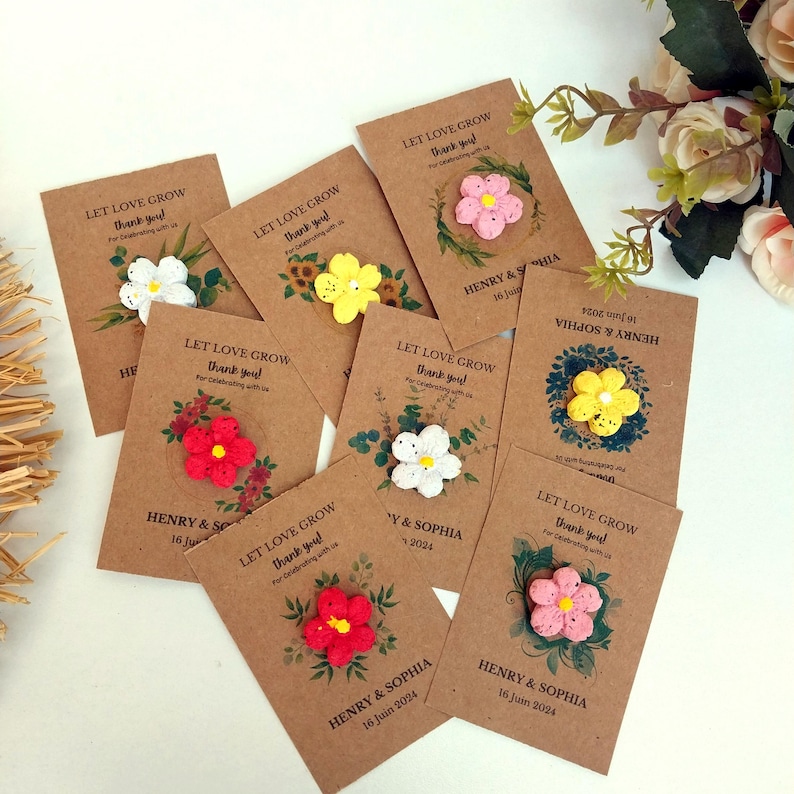 Carta semi personalizzata con carta semi piantabile. Carta semi di fiori selvatici. Biglietto di ringraziamento per gli ospiti. Carta semi segnaposto. Bomboniere per il battesimo. immagine 4