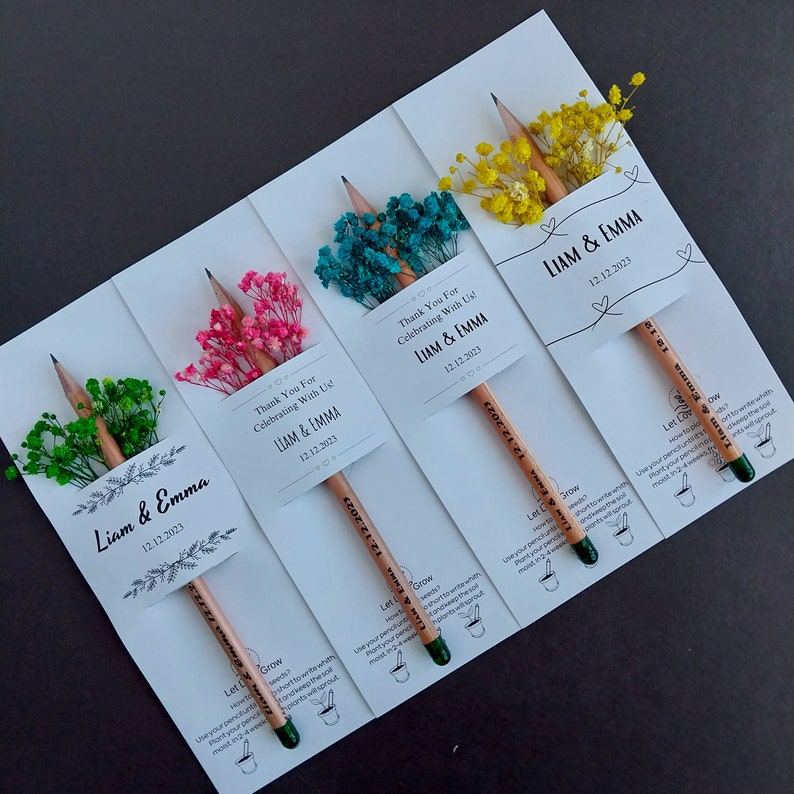 Recyclable blooming seed pencil, Customizable pencil for weddings, Eco-Friendly pencil gifts for guests, Personalized pencils for weddings