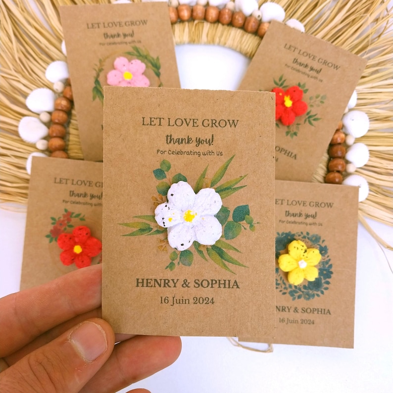 Carta semi personalizzata con carta semi piantabile. Carta semi di fiori selvatici. Biglietto di ringraziamento per gli ospiti. Carta semi segnaposto. Bomboniere per il battesimo. immagine 1