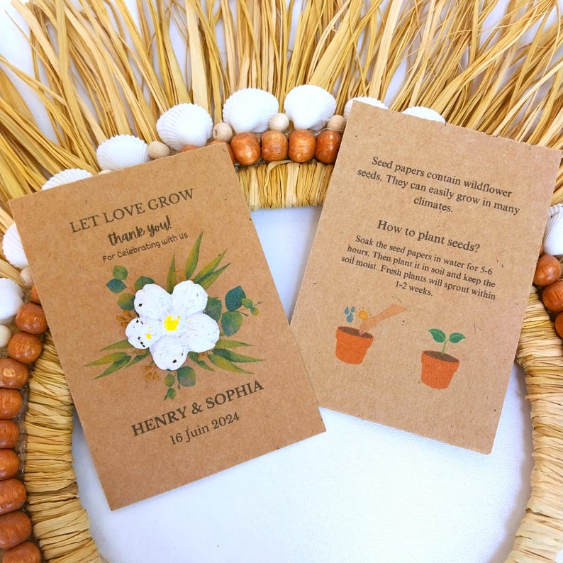 Carta semi personalizzata con carta semi piantabile. Carta semi di fiori selvatici. Biglietto di ringraziamento per gli ospiti. Carta semi segnaposto. Bomboniere per il battesimo. immagine 2