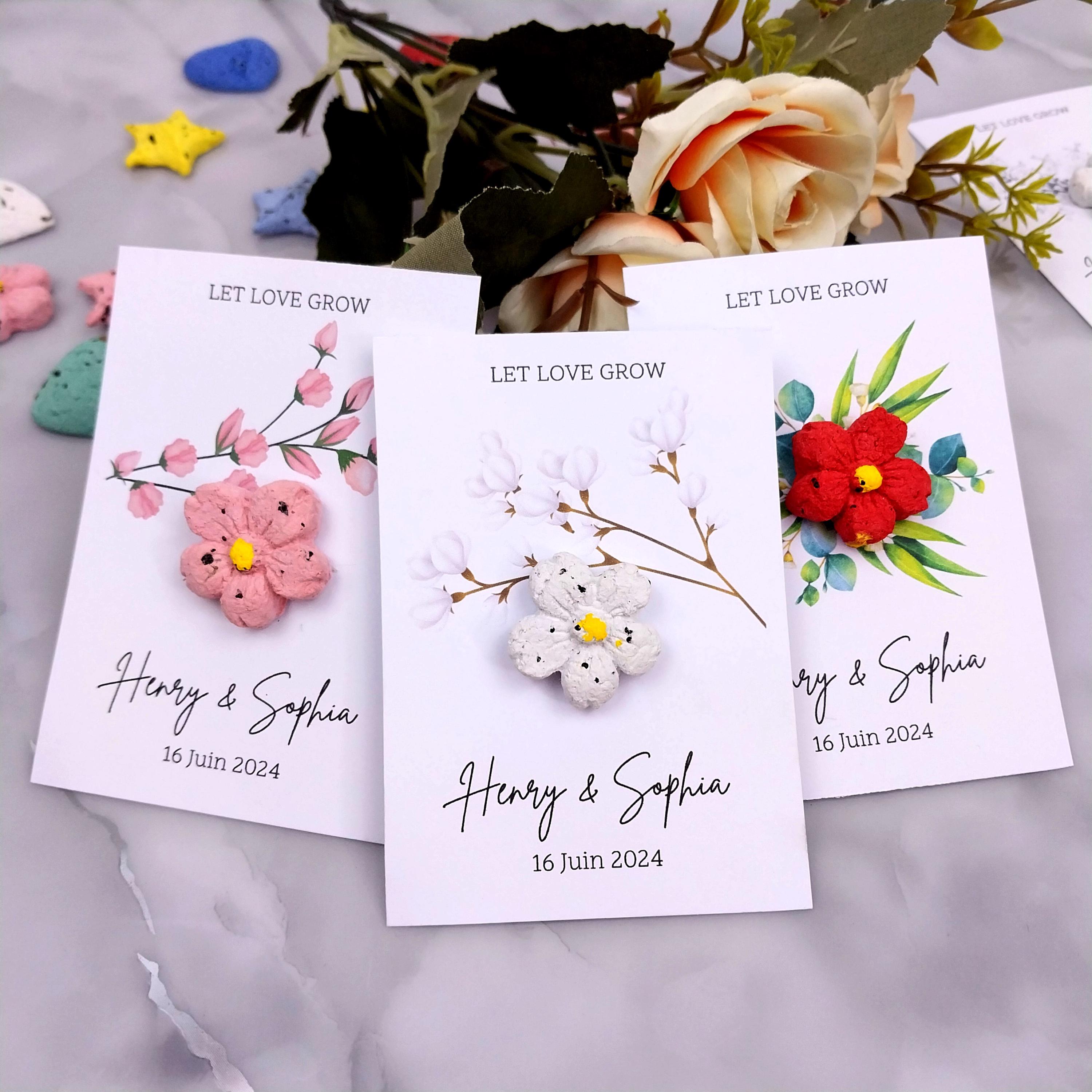 Plantable wildflower seed paper for wedding, Personalized seed paper colorful shapes, Thank you card for guests, Party favor, Baptism favors