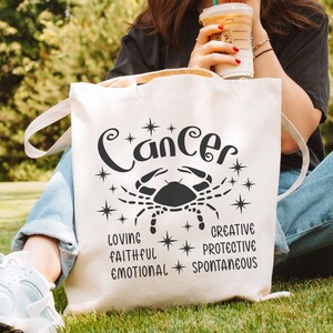 Minimalist Cancer Zodiac Reusable Canvas Bag, Unique Birthday Gift Idea, Cancer Book Bag, Birthday Gift for Cancer, Zodiac Sign, Astrology