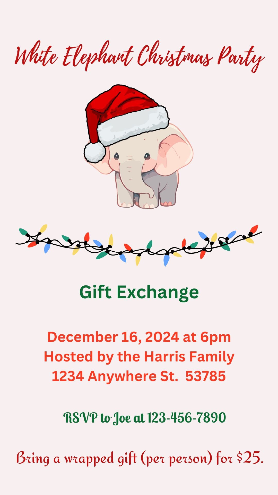 White Elephant Christmas Party, Christmas Party, Holiday Card, Exchange
