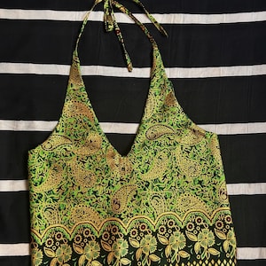 Batik Halter Crop Top: Indonesian Rayon, Gold Details, Festival Outfit