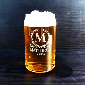Personalized Beer Can Glass, Groomsman, Engraved Monogram Bar ware, Birthday, Fathers Day, Corporate, Dad, For Him, Custom Groomsmen Gift