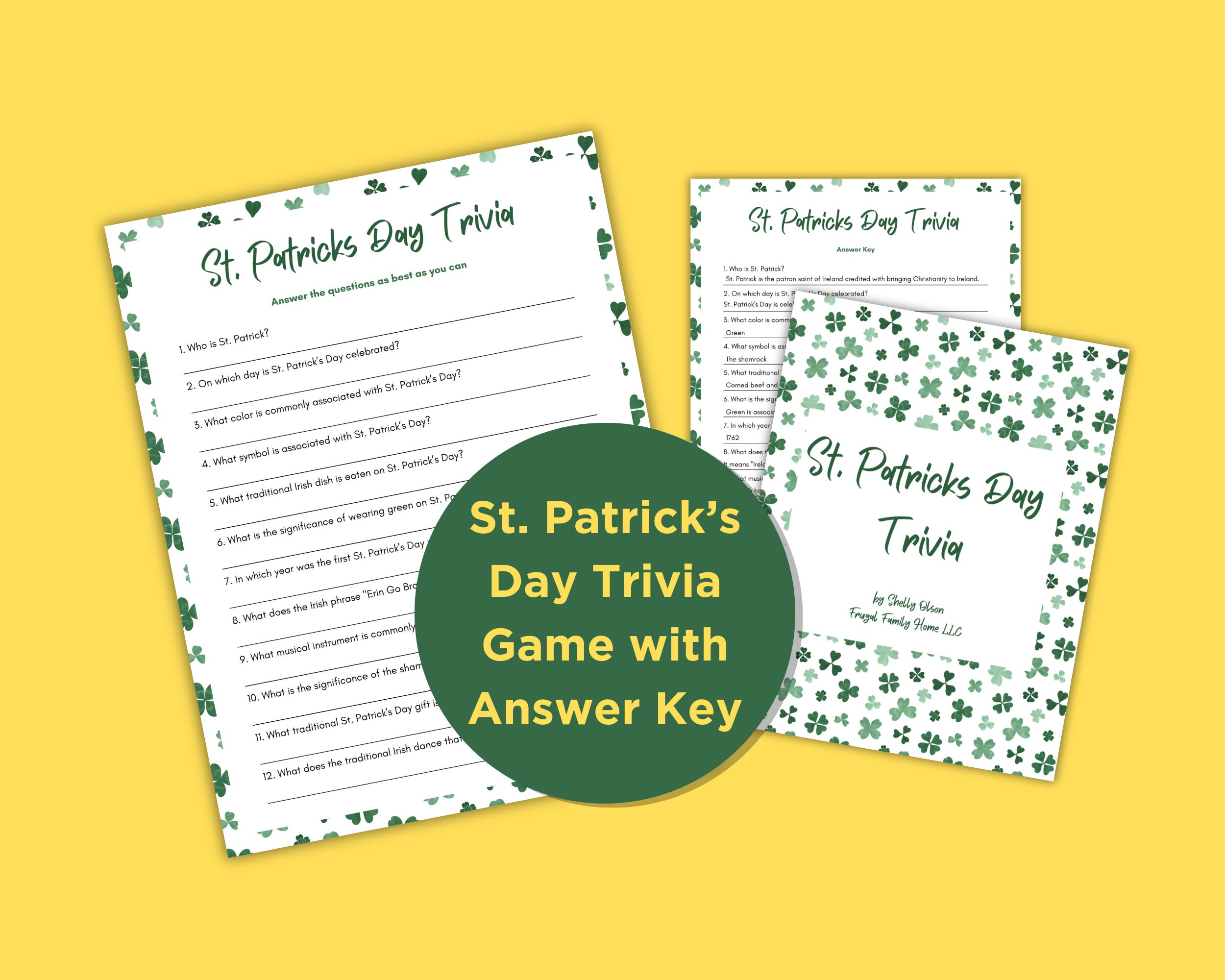 St. Patrick's Day Trivia Game Printable Fun Irish Party Activity