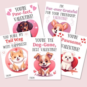 Mini Valentine&#39;s Day Cards, Classroom Valentine&#39;s Day Cards for Kids, Printable Dog Valentine&#39;s Day Cards, Valentine&#39;s Day Gift Tags