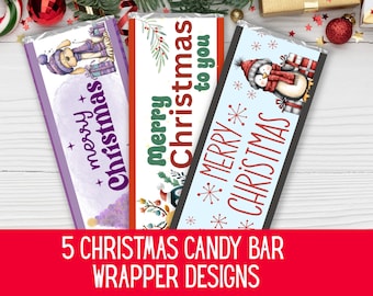 Christmas Candy Bar Wrappers, Printable Chocolate Labels, Holiday Favors for Kids and Adults