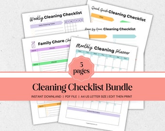Cleaning Checklist Bundle, Daily Weekly Monthly Cleaning Checklist, Spring Cleaning, ADHD Cleaning Planner, Editable
