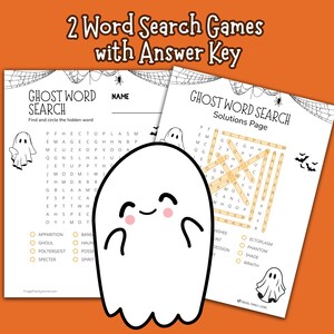 You get two ghost themed word find puzzles with answer keys.