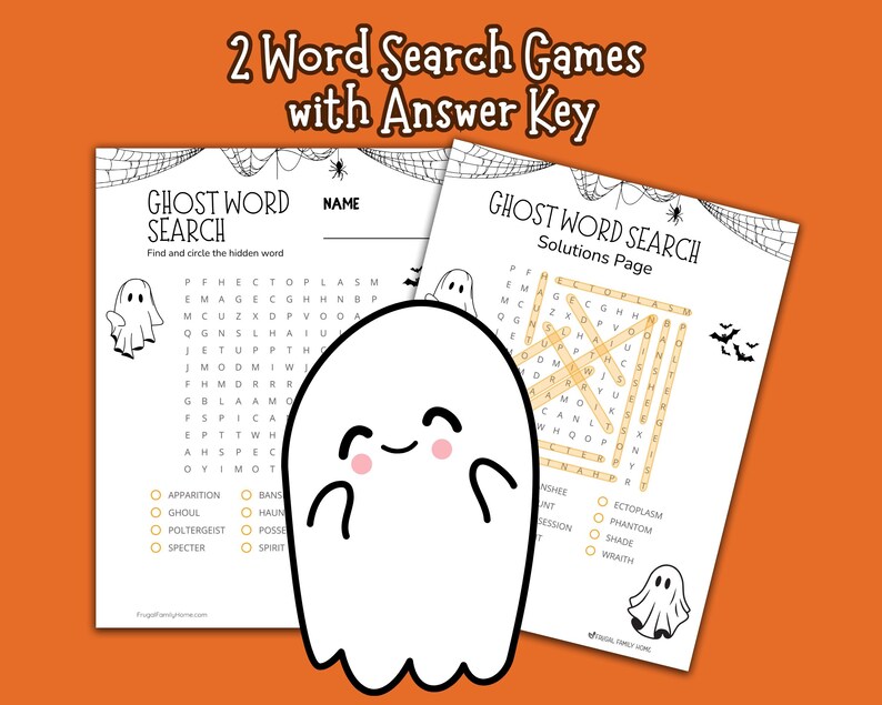 You get two ghost themed word find puzzles with answer keys.