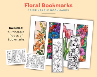 Marcapáginas florales imprimibles, Marcapáginas para colorear, Marcapáginas para mujeres, Marcapáginas florales imprimibles