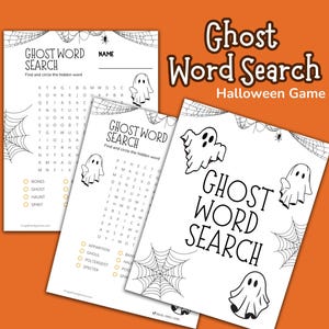 Halloween word search game with two sheets and answer keys.
