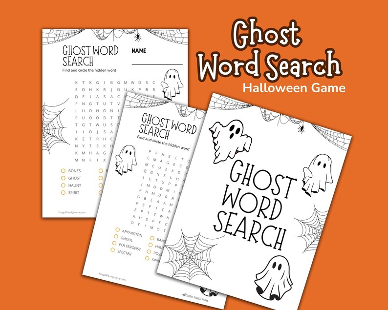 Halloween word search game with two sheets and answer keys.