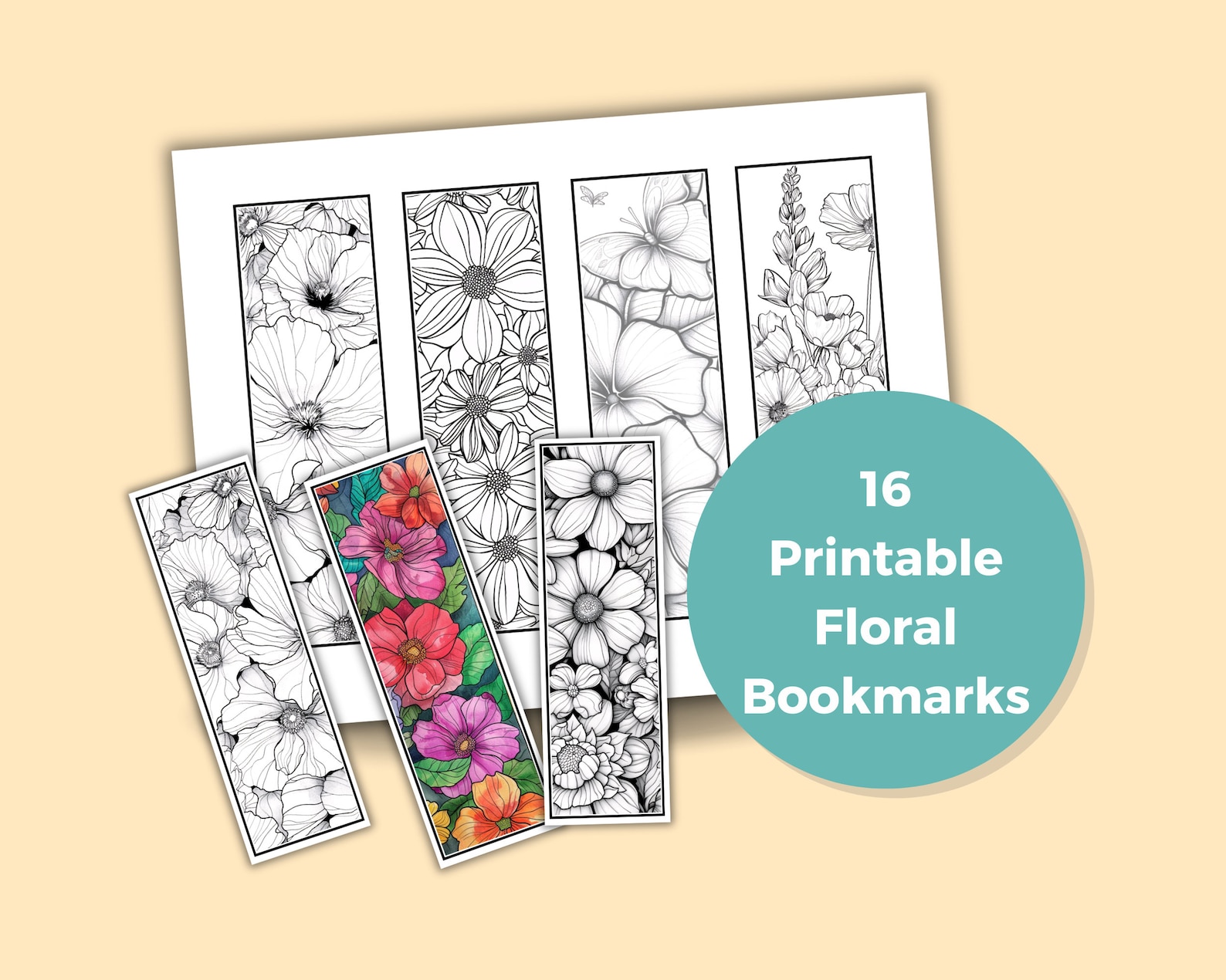 Floral Printable Bookmarks, Bookmarks to Color, Bookmarks for Women ...