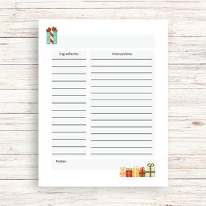 Cute Christmas present Recipe Book Pages |Christmas Recipe Book Page | Christmas Recipes Pages | Digital Download | Holiday Recipe Cards